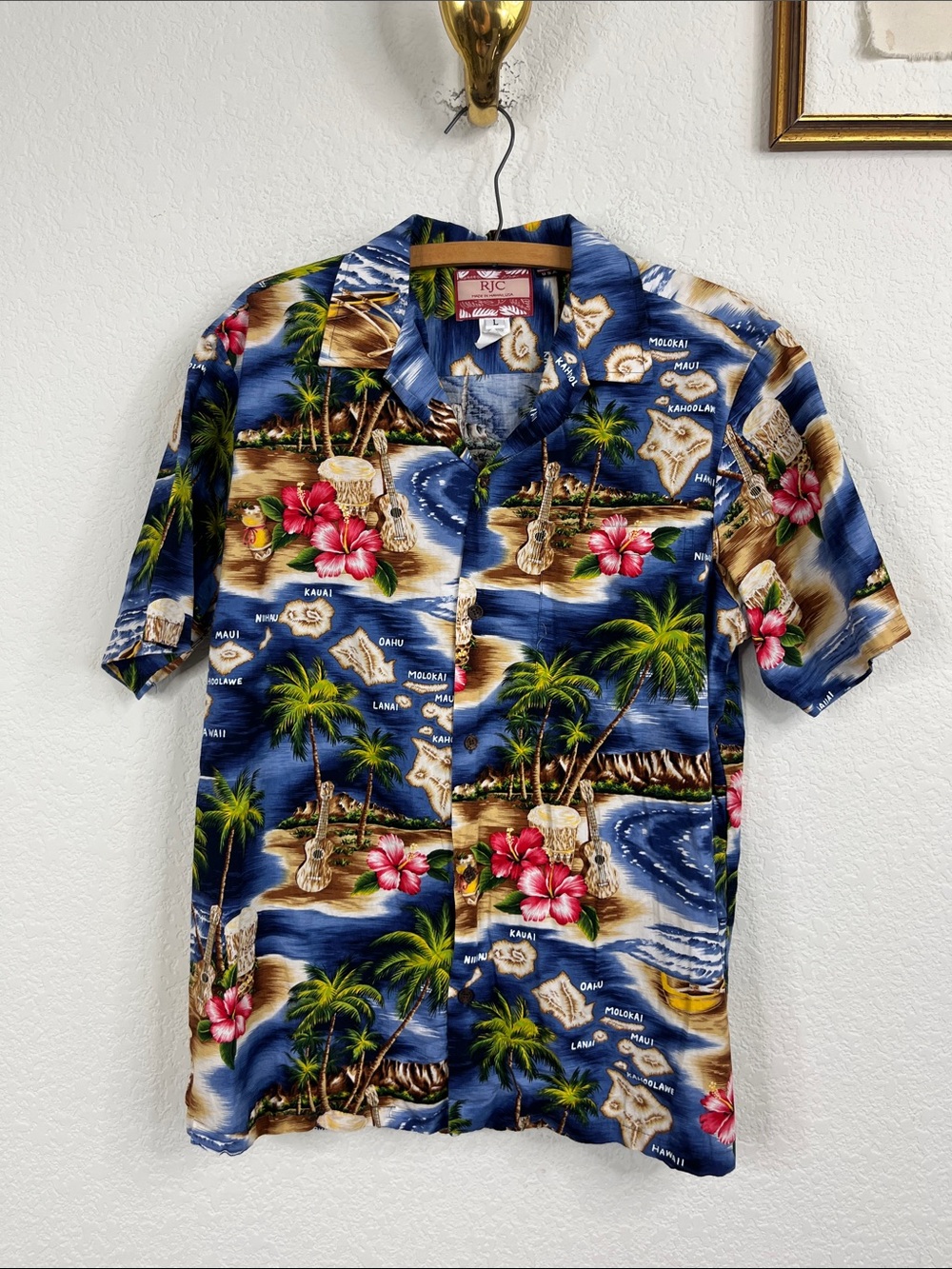 VTG RJC Hawaiian Short Sleeve Button Front Pocket Island Shirt Oahu Maui Kauai